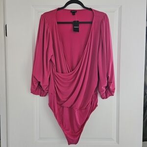 NWT Torrid Studio Knit Surplice Long Sleeve Bodysuit- Pink Peacock